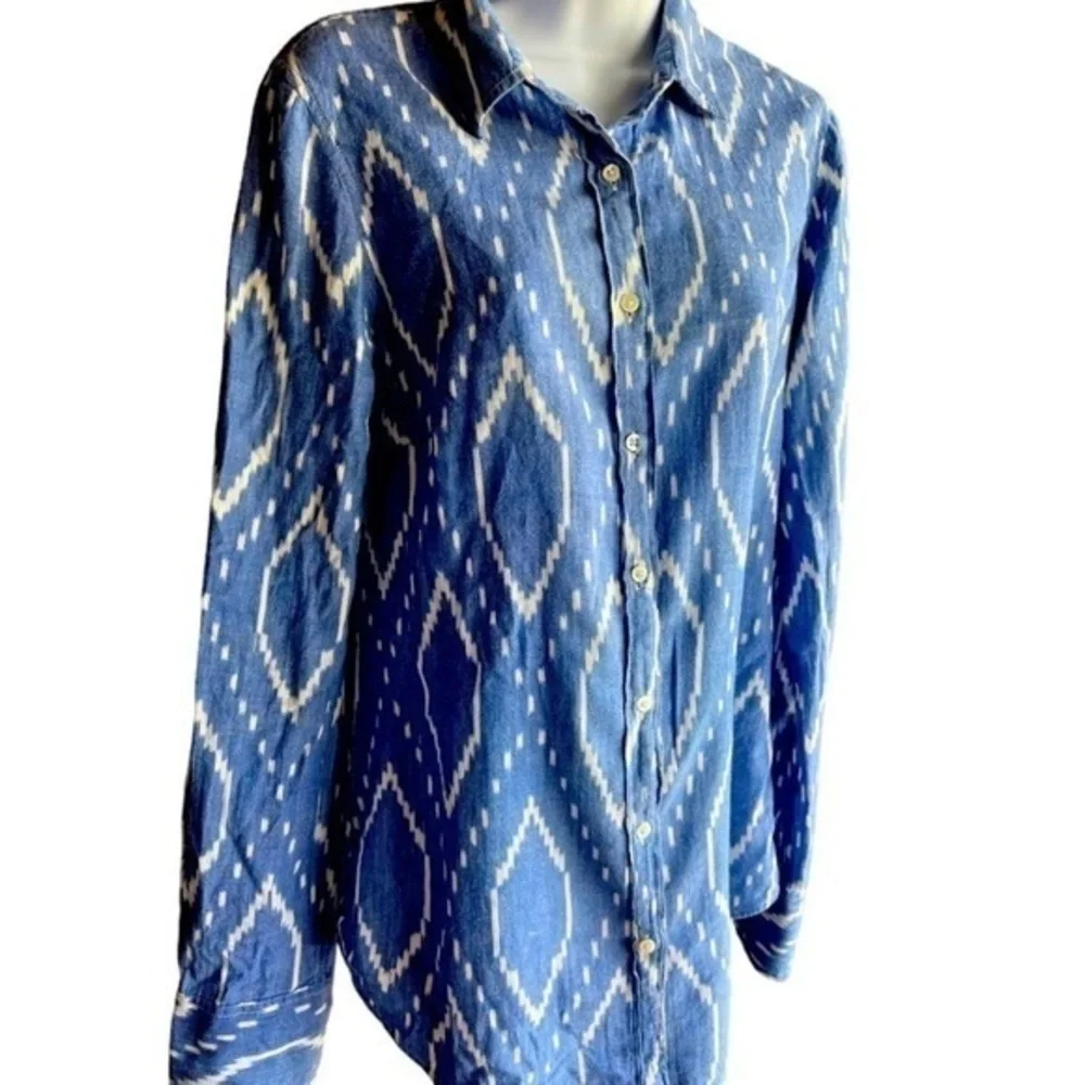 J. Crew Classic Blue White Santa Fe Button Down Oxford Top SZ 6T